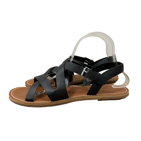 Toms Black Leather Sicily Slingback Strappy Sandals 9.5 - Picture 3 of 7